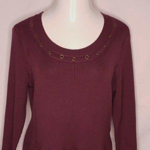 Ivanka Trump Size Large Maroon Pull Over Sweater Bell Sleeve Womens New